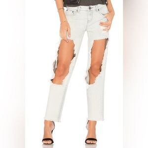 One Teaspoon Diamonde Awesome Baggies Jean Straight Leg High Waist Denim Frayed
